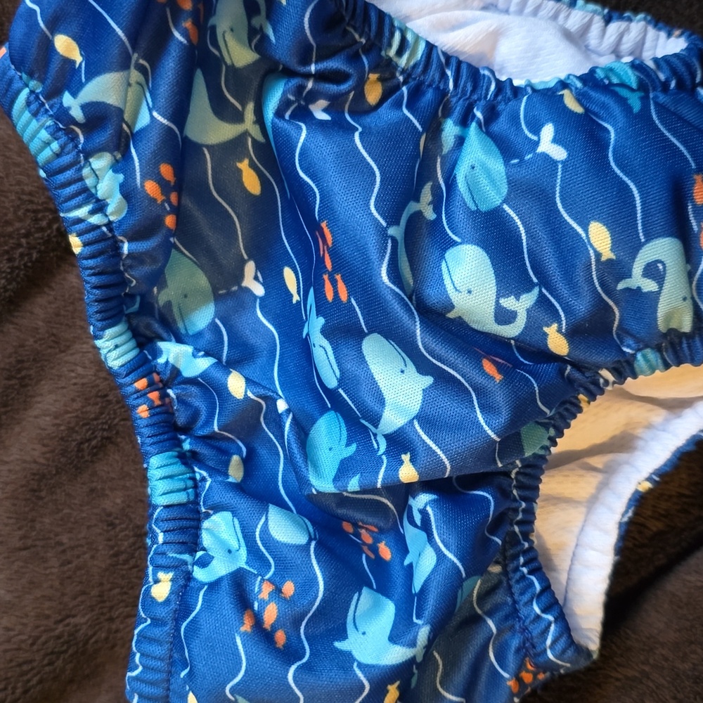 HP🎉EUC - iPlay Swim Diaper Cover in Blue, 18M, Whale & Fish Theme, UPF 50+
